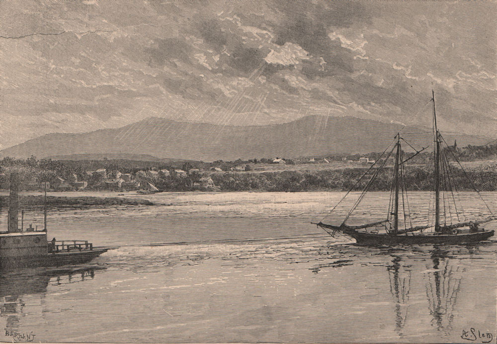 The Catskill Mountains - View from the Hudson. New York 1885 old antique print